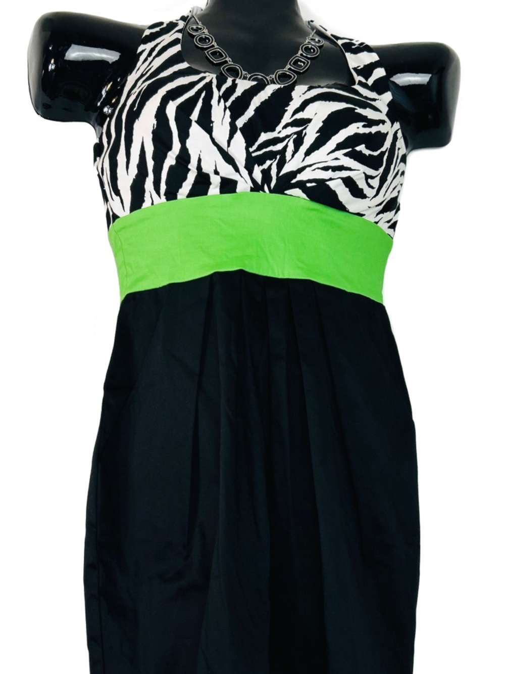 *NWOT Zebra Print Empire Waist Dress with Colorful Lime Band - Picture 6 of 12